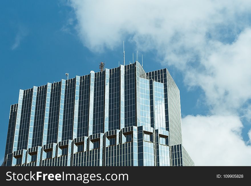 Blue and Gray Curtain Wall Building