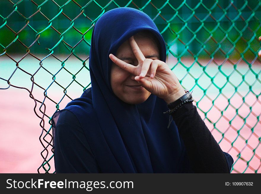 Woman Wearing Blue Hijab