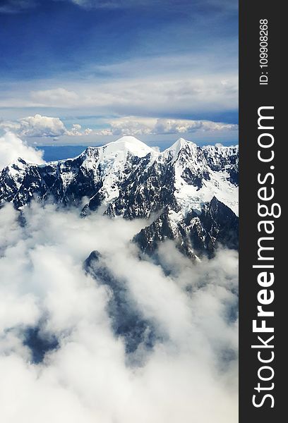 Aerial View of Mountain With Snow