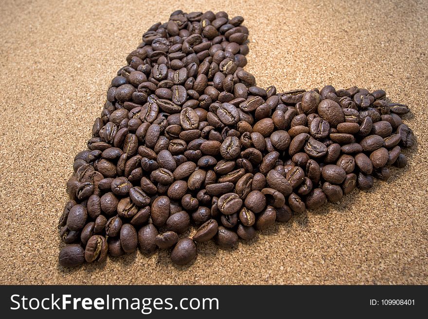 Brown Coffee Bean in Heart Shaped