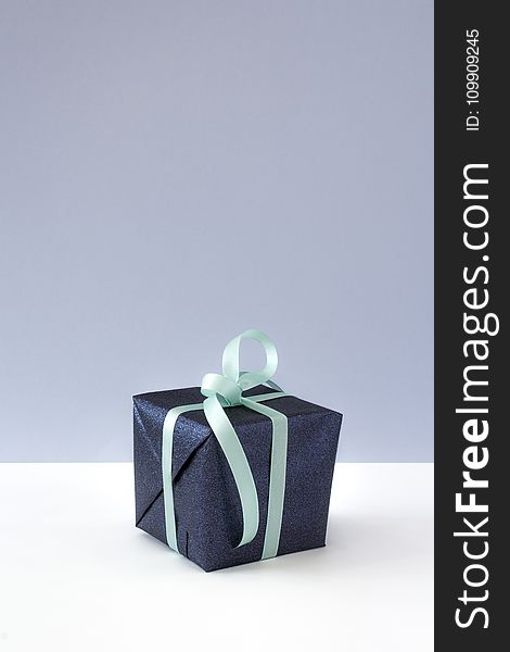 Blue Gift Box With Blue Ribbon