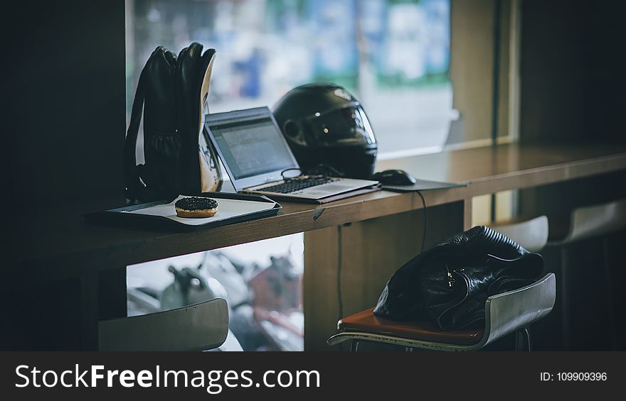 Gray Laptop Near Black Full-face Helmet