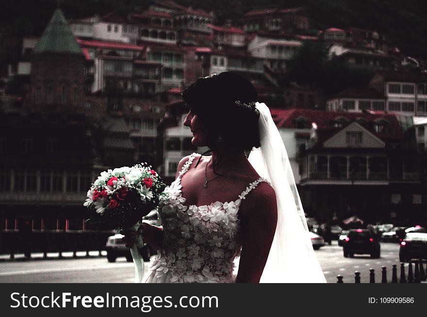 Bouquet, Bride, Buildings