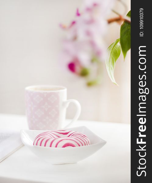 White and Pink Ceramic Mug