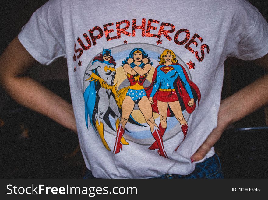 Person Wearing Superheroes Printed T-shirt