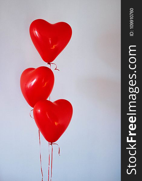 Three Red Heart Balloons