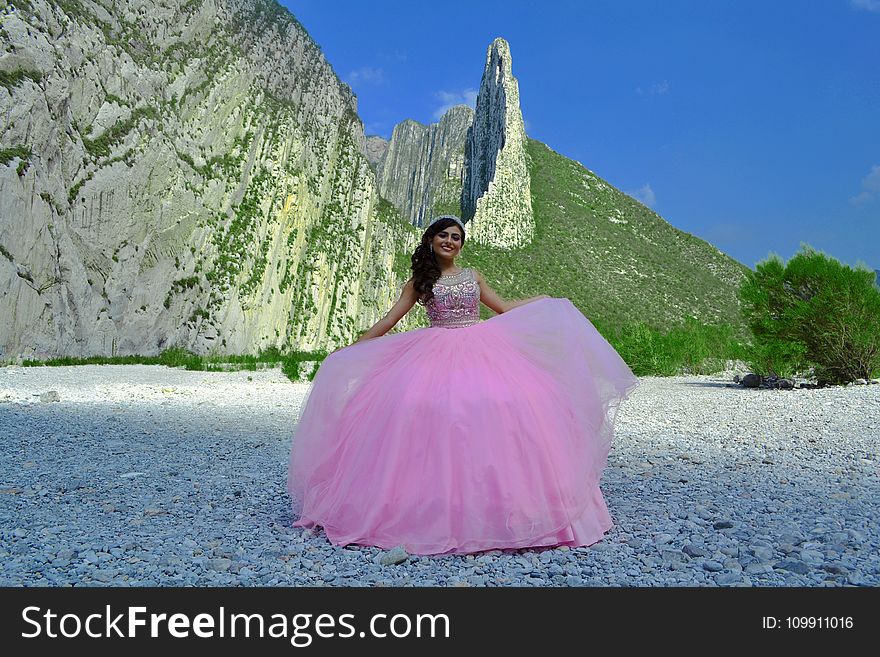 Woman Wearing Pink Gown
