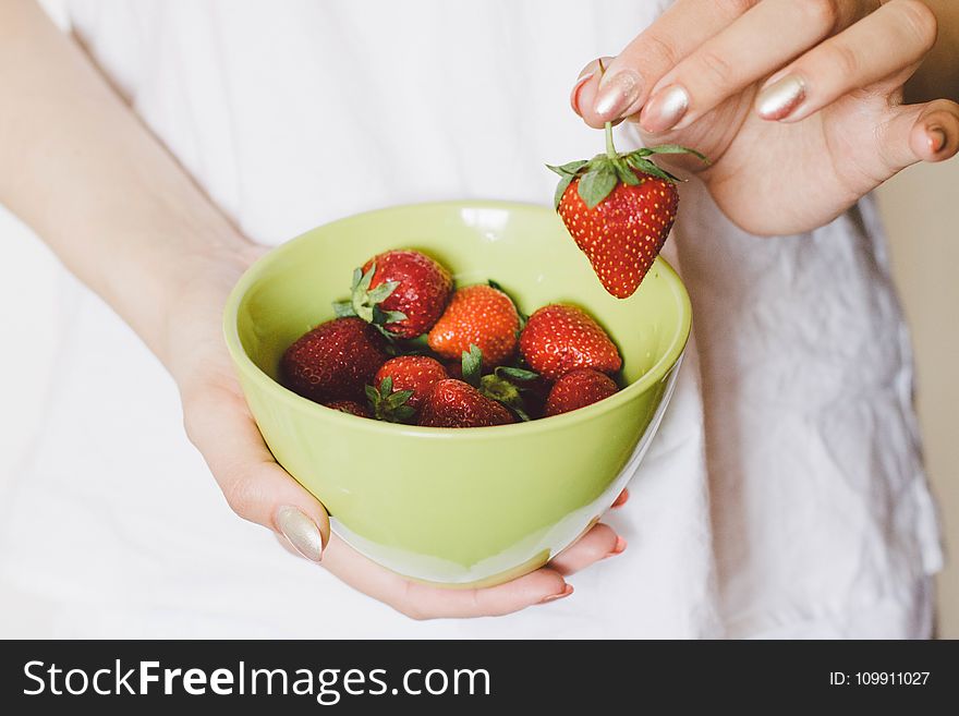 Strawberries On Green Bowl