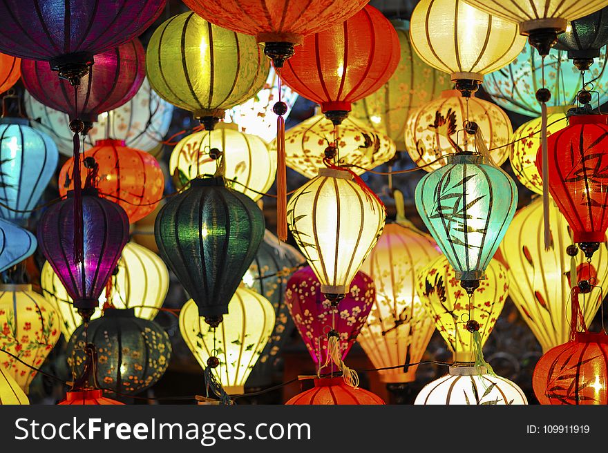 Assorted Colored Lighted Paper Lanterns
