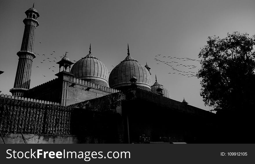 Grayscale Photo of Mosque