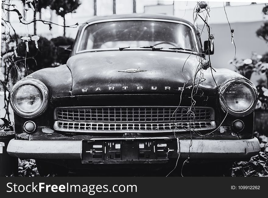 Grayscale Photography Wartburg Car