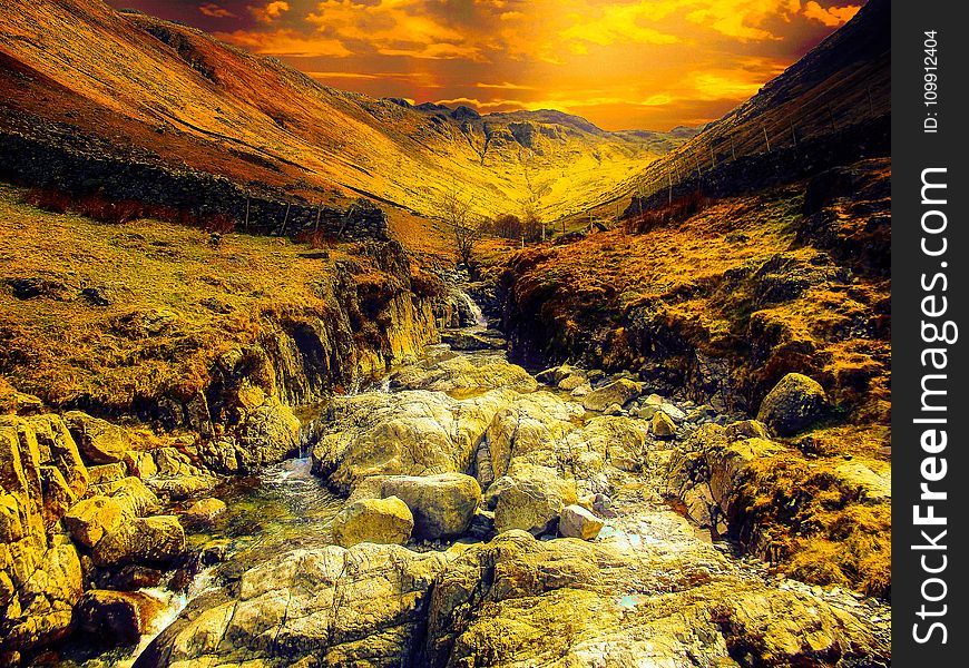 Water Stream With Brown Rocks Painting