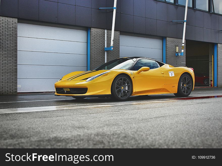 Yellow Ferrari 458 Italia Sports Car