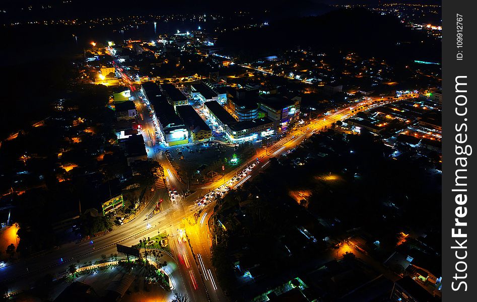 Aerial View of City during Nighttime