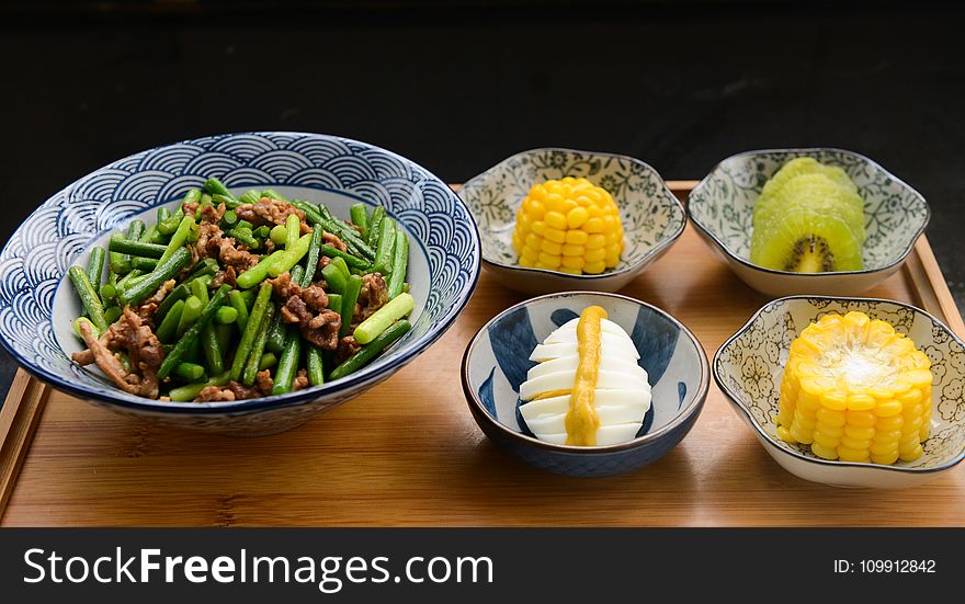 Egg, Corn, Kiwi With Bowls