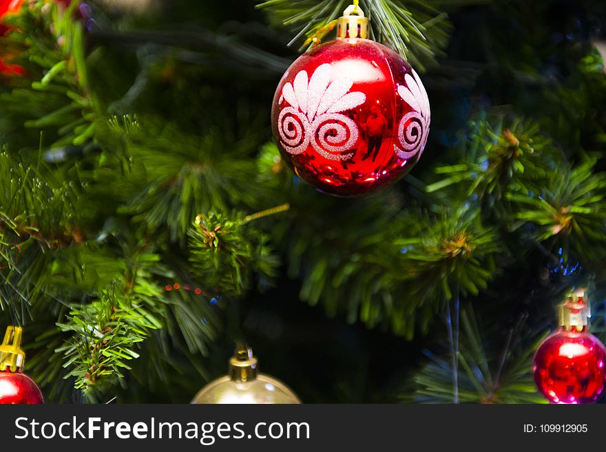 White, Red, and Gold-colored Christmas Baubles