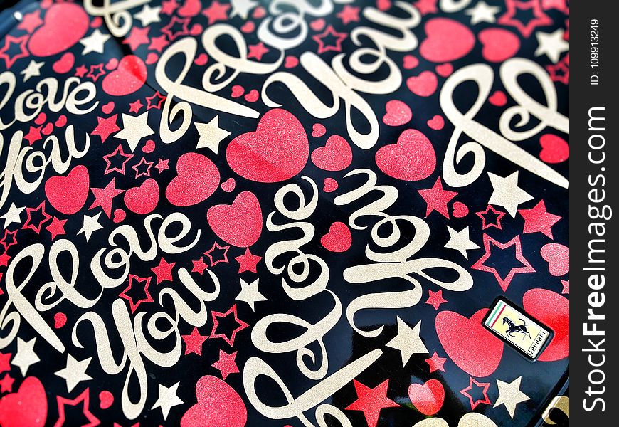 Black and Multicolored I Love You Heart Printed Textile