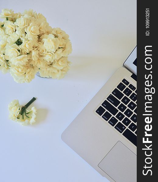 Photo of Yellow Flower Bouquet and White and Black Laptop Computer