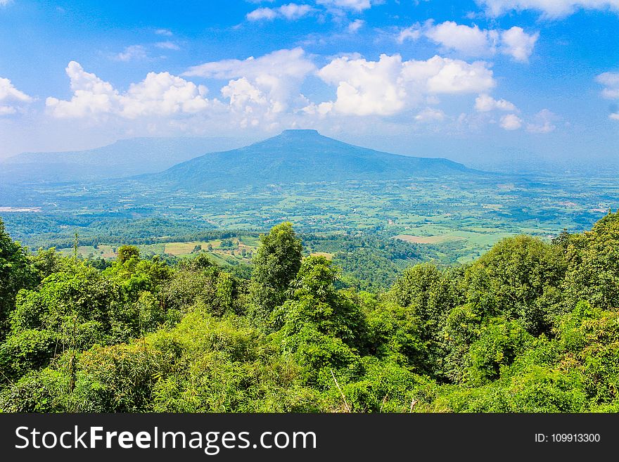 Aerial View of Mountain Under the Blue Sky