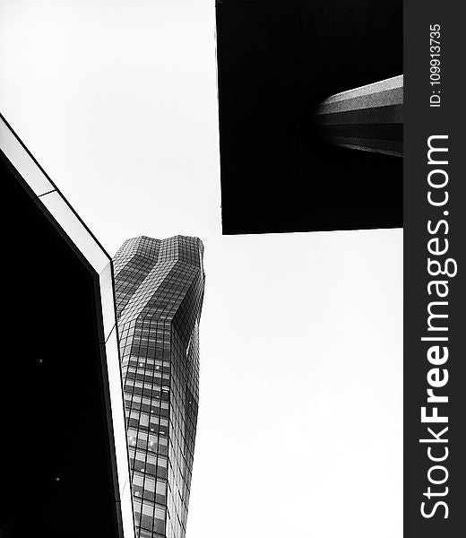 Grayscale Photo of Glass Curtain High Rise Building