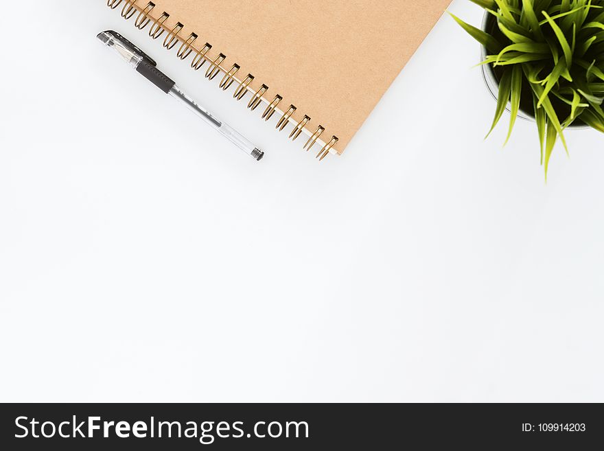 Black Ball-point Pen With Brown Spiral Notebook