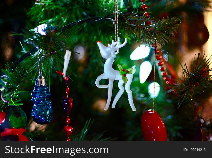 Shallow Focus Photography Of White Deer Christmas Tree Ornament