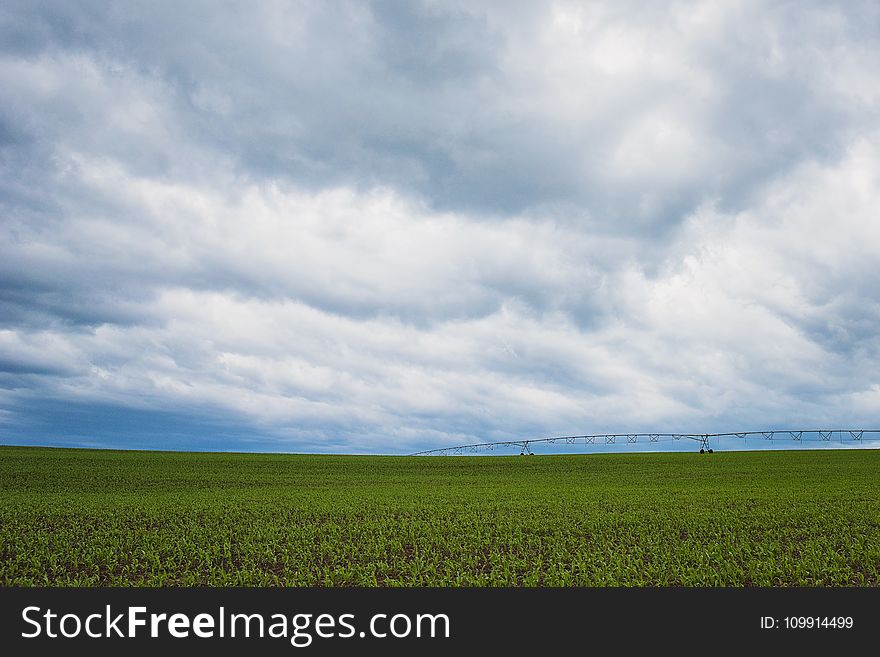 Green Grass Field Under Cumulonimbus Clouds