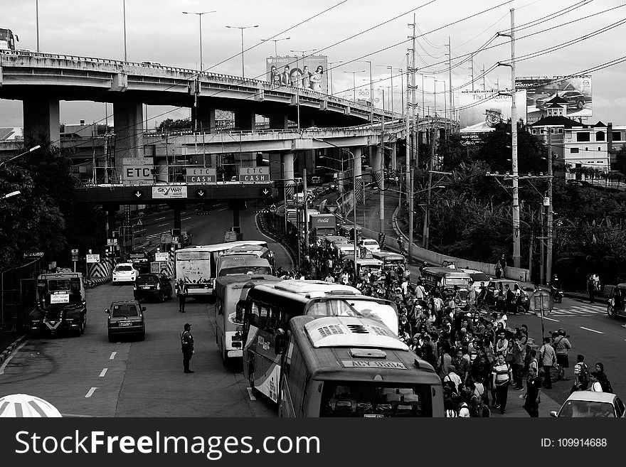 Jammed Traffic In Gray Scale Photography