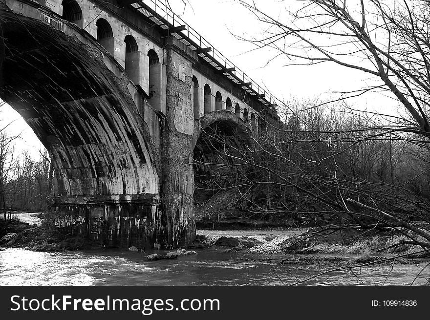 Grayscale Photo Of Bridge