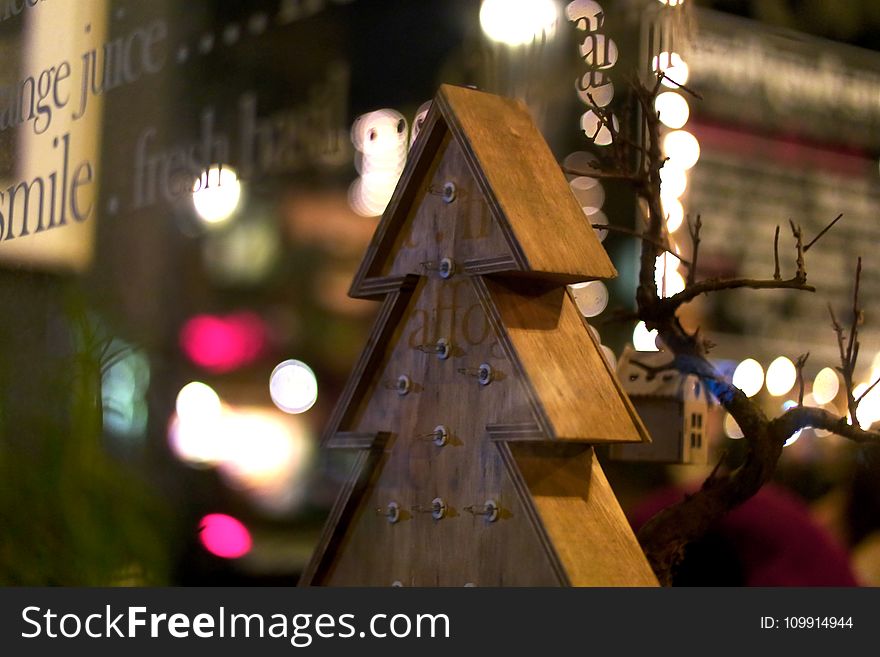 Brown Wooden Christmas Tree Design Decor Near Bulbs