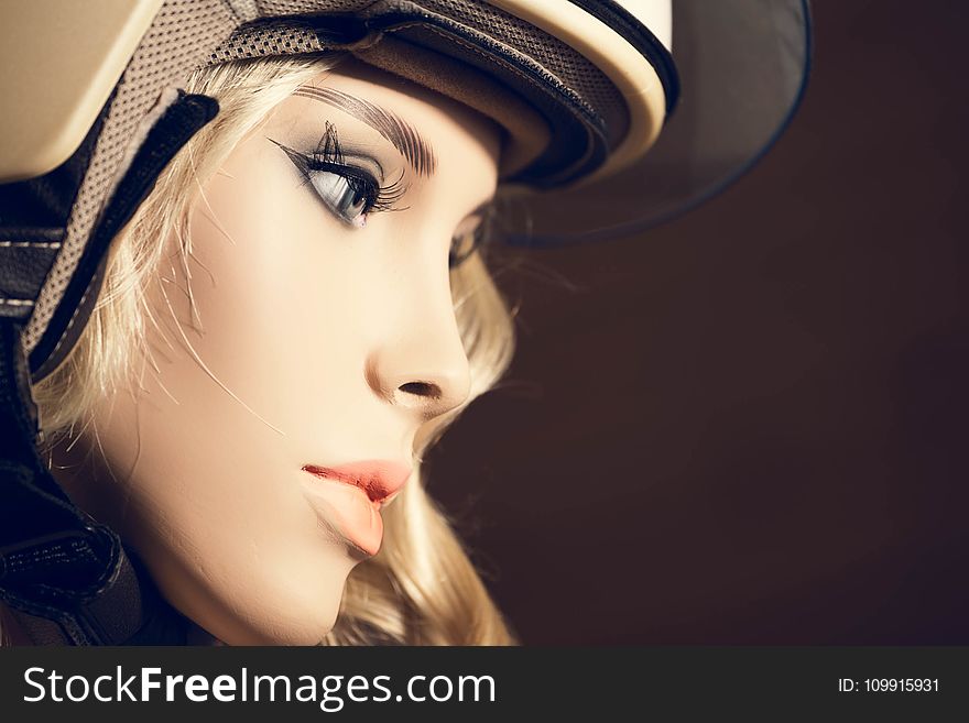 Blonde Haired Woman Wearing White Helmet