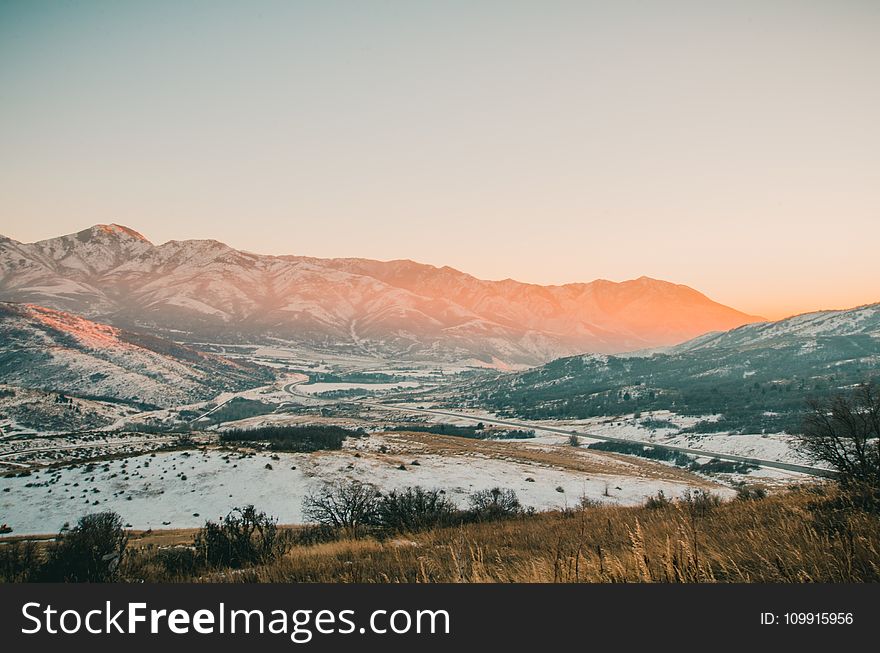 Gray Mountains With Snow