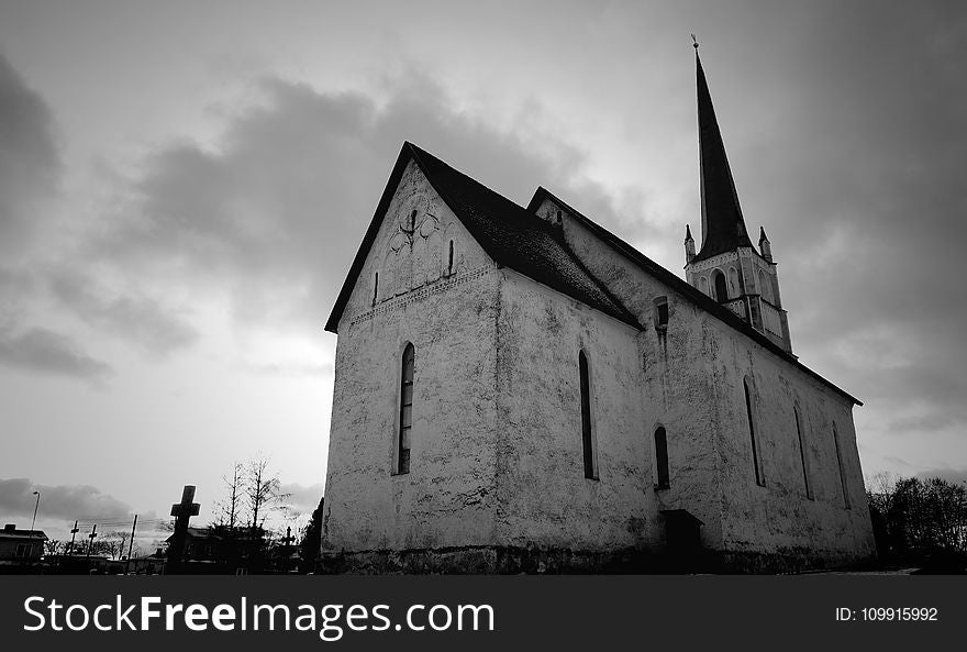 Gray Scale Photo of Church