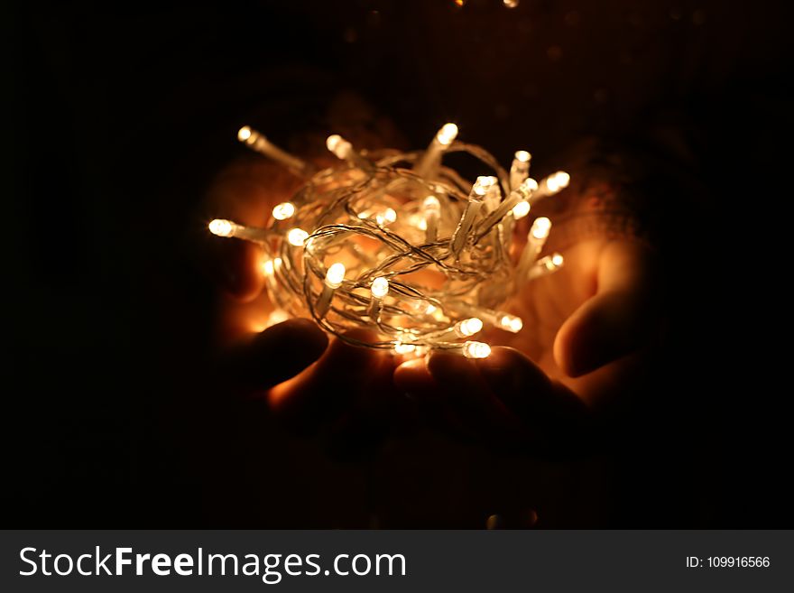 Person Showing White String Lights during Nightime