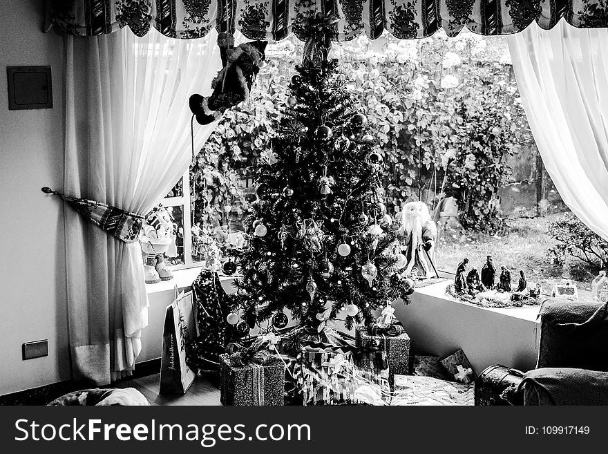 Grayscale Photo of Christmas