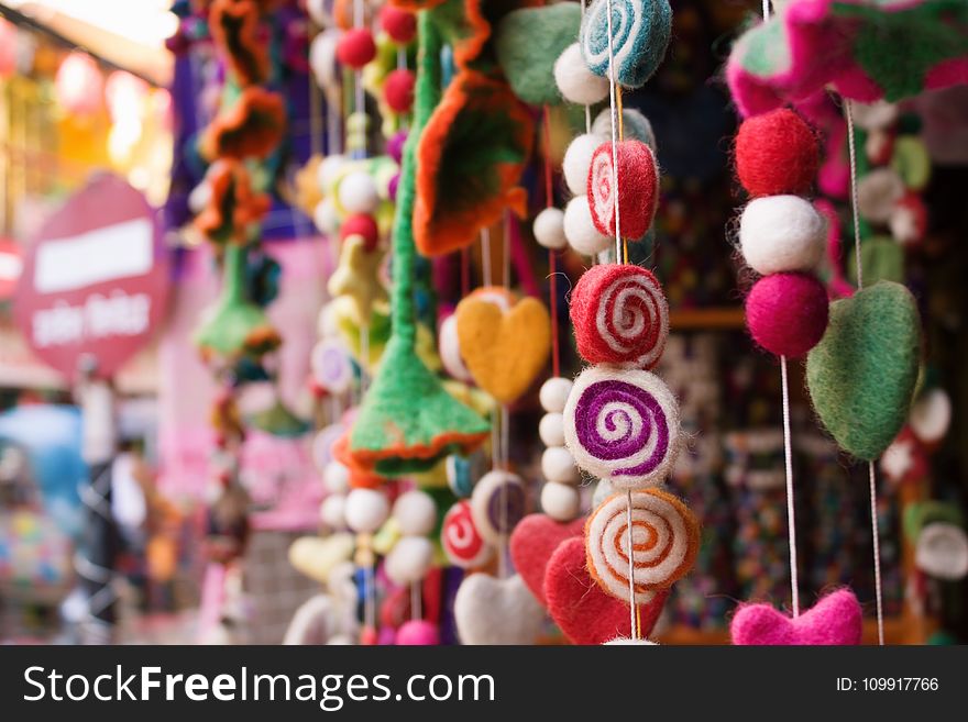 Selective Focus Photography of Assorted-color Hanging Decor Lot