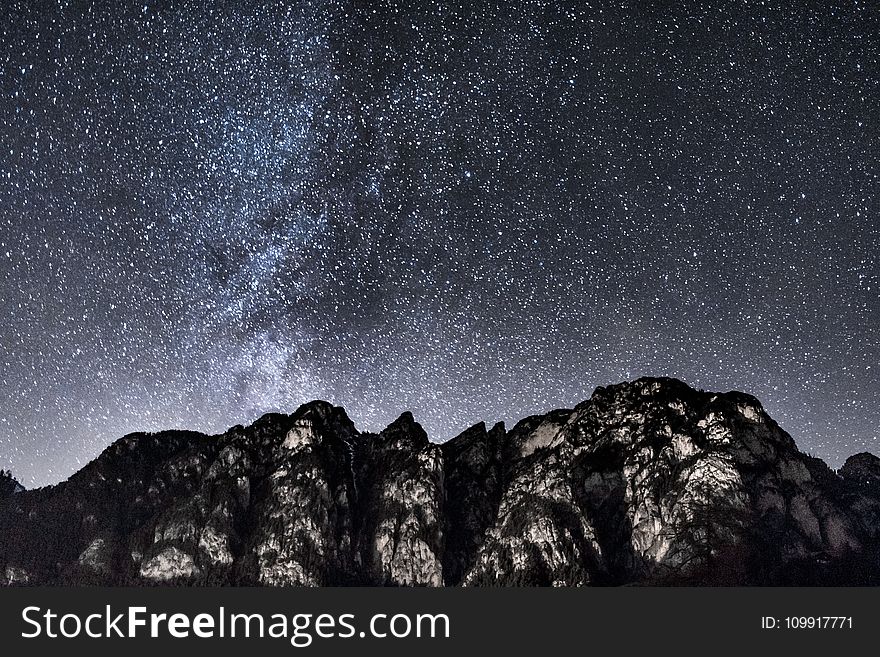 Mountain Under Starry Sky During Nighttime