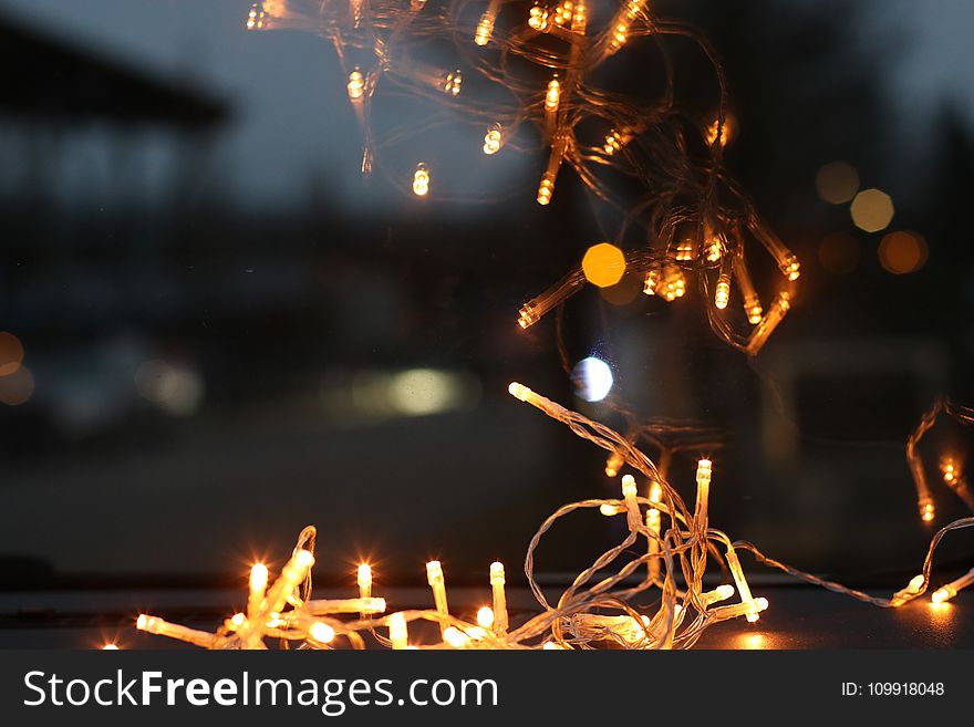 Close Up Photo of Brown String Lights