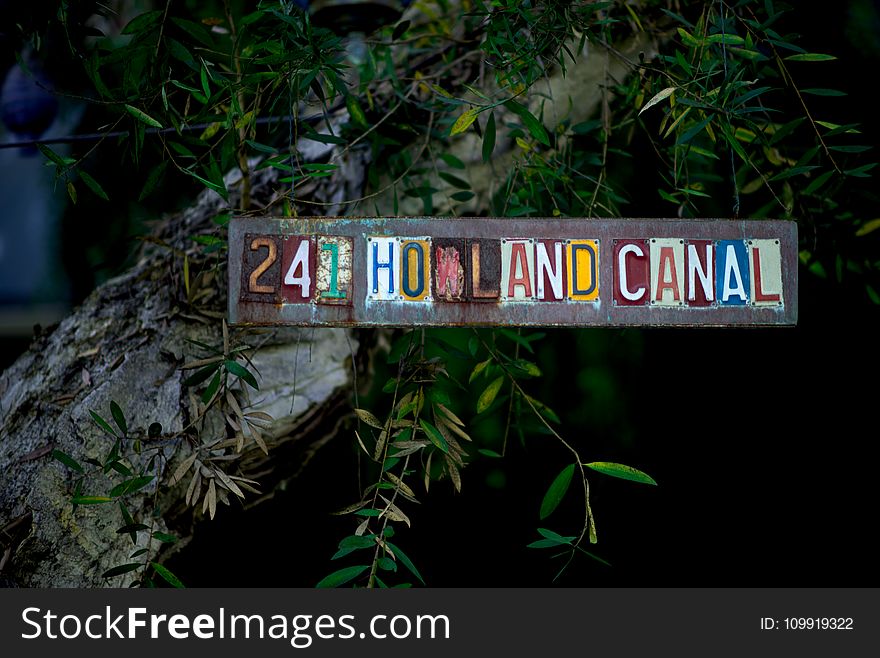 Multi-colored 241 Holland Canal Signage Mounted on Rock