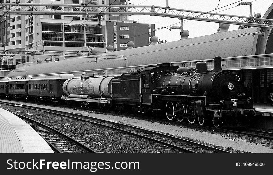 Grayscale Photo Of Train