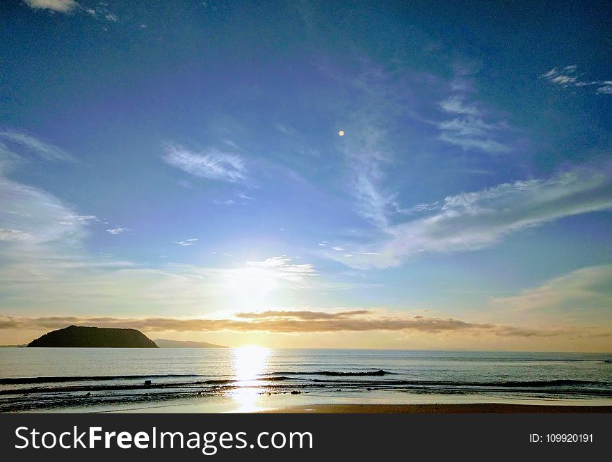 Panoramic Photography Of Beach With Sun