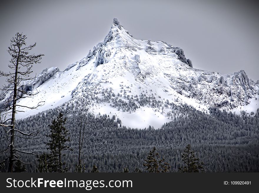 Greyscale Photo Of Mountain Covered With Snow