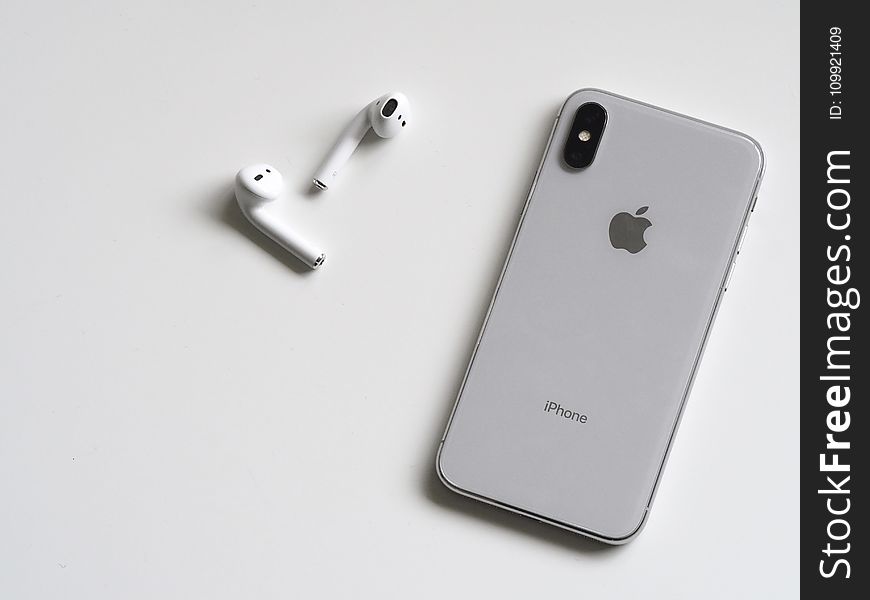 Silver Iphone X With Airpods