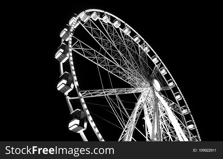 Monochrome Photography of Ferris Wheel
