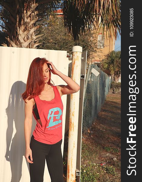 Woman in Pink Crew-neck Tank Top