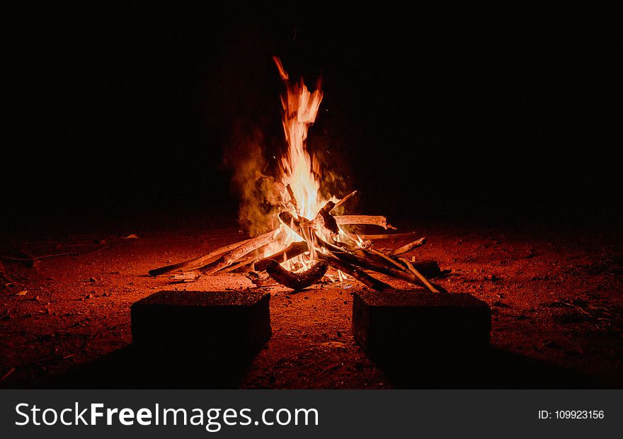 Outdoor Fireplace during Nighttime