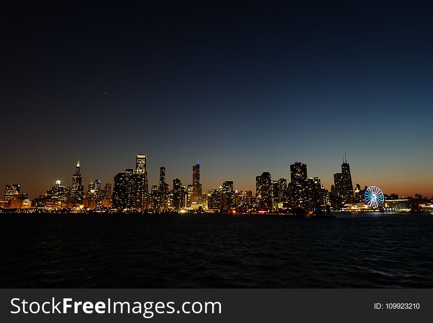 Panoramic View of Lighted City at Night