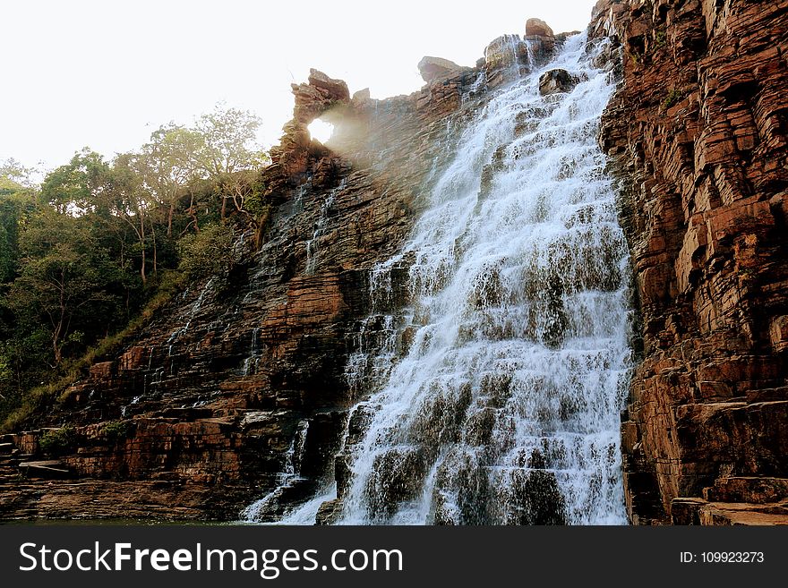 Waterfalls On Brown Rocky Mountain