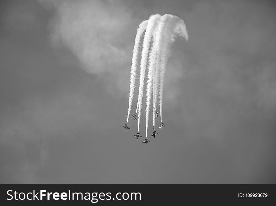 Photography Grayscale of Performing Jet