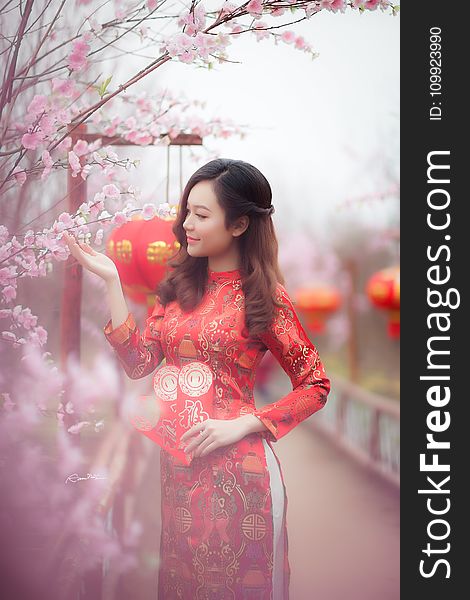 Woman Wearing Red Chinese Traditional Dress